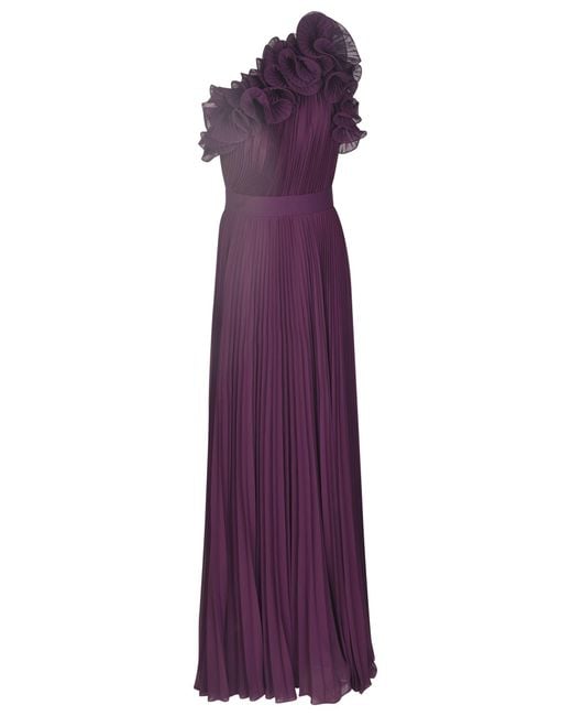 Elie Saab Purple Pleated Georgette Gown