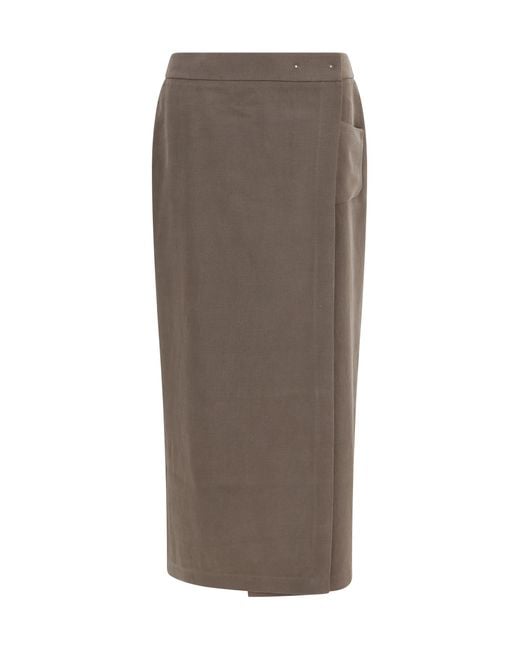 Giorgio Armani Brown Silk And Wool Wrap Long Skirt With Patch Pocket