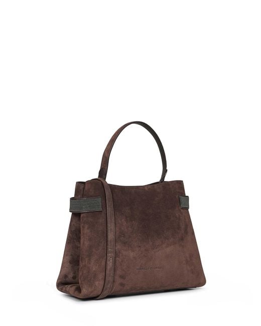 Brunello Cucinelli Brown Espresso Essence Top-Handle Bag With Precious Bands