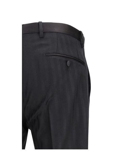 Dolce & Gabbana Blue Black Wool Oves Aries Dress Pants for men
