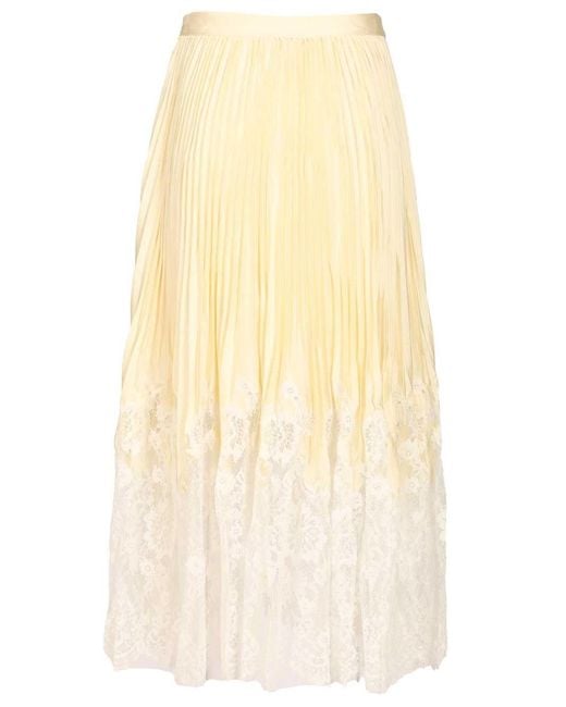 Self-Portrait Yellow Satin Lace Midi Skirt