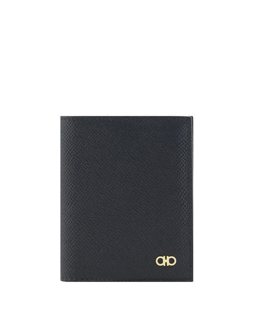 Ferragamo Black Revival Card Holder Calf Leather Bos Taurus Wallet for men