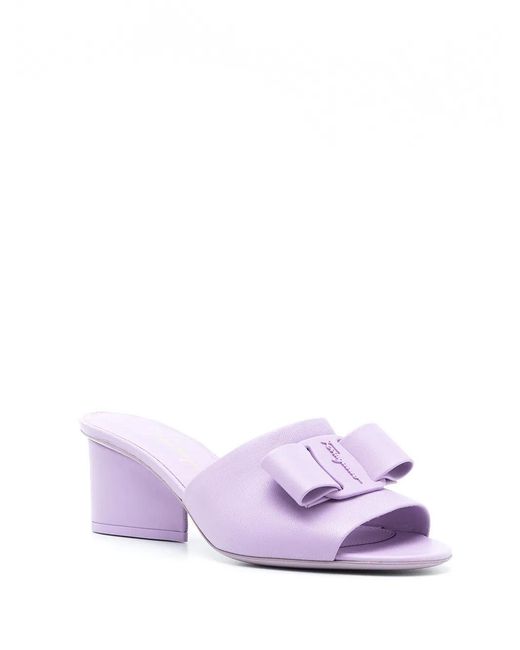 Ferragamo Purple Ferragamo Bow Detail Slip-On Sandals