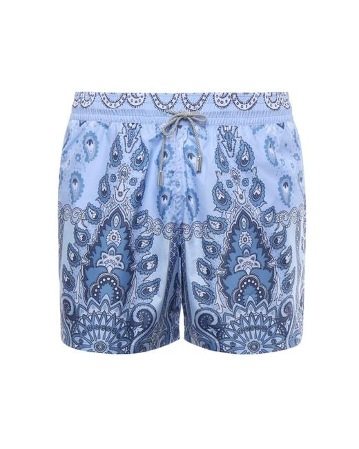 Etro Blue Swim Trunks With Paisley Print for men