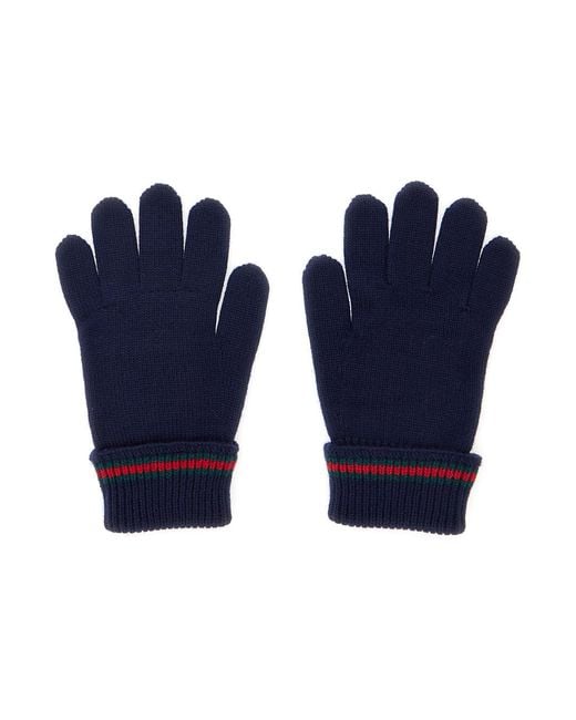 Gucci Blue Wool Gloves With Tricot Knitting Hat for men