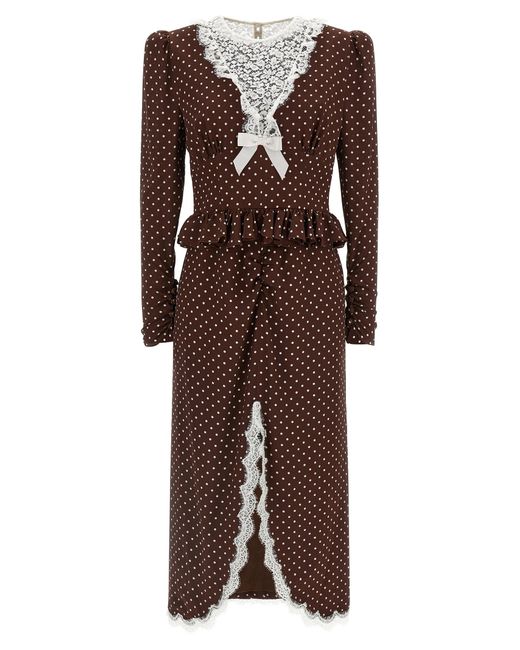 Alessandra Rich Brown Polka Dot Midi Dress