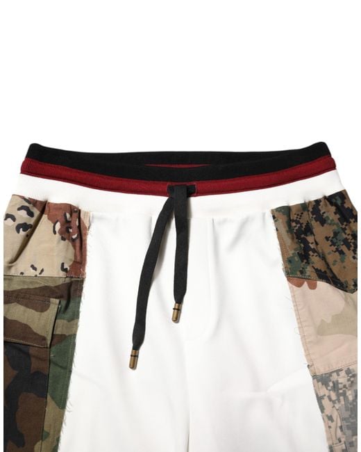 Dolce & Gabbana White Patchwork Camo Cotton Pants for men