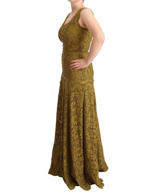 Dolce & Gabbana Green Floral Lace Maxi Floor Length Dress