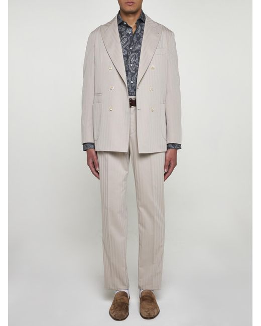 Brunello Cucinelli White Cotton And Silk Double-Breasted Blazer for men