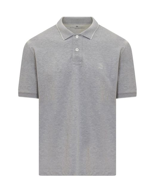 Brunello Cucinelli Gray Cotton Polo Shirt for men