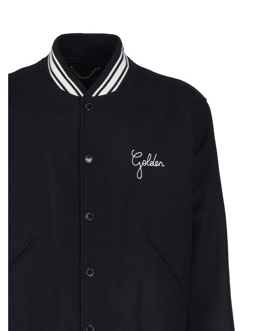 Golden Goose Deluxe Brand Blue Bomber Jacket With Embroidery for men