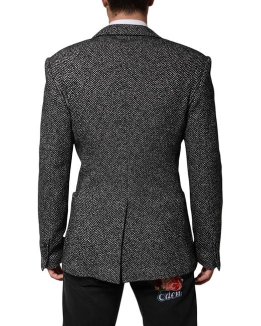 Dolce & Gabbana Black Herringbone Blazer Logo Detail for men