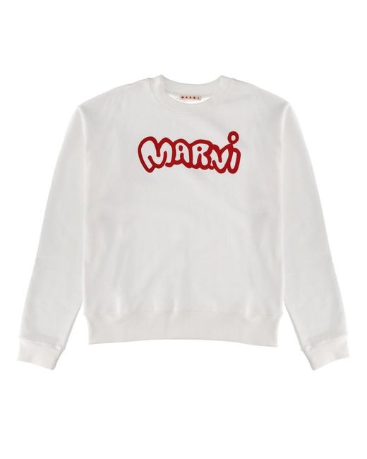 Marni White Sweatshirt With Logo Cotton Sweatshirts for men