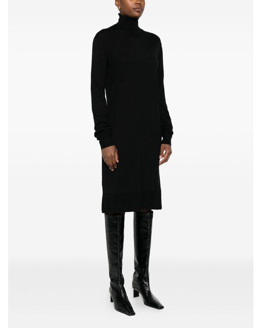 Totême Black Wool Turtle-Neck Midi Dress