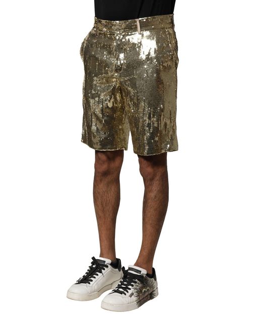 Dolce & Gabbana Green Sequin Shorts for men