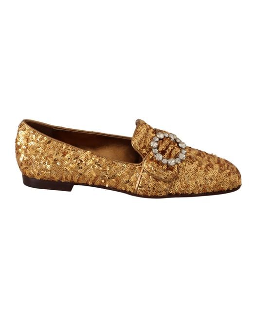 Dolce & Gabbana Multicolor Gold Sequin Crystal Flat Loafers Shoes