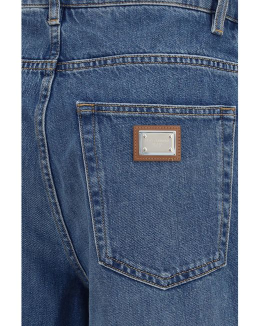 Dolce & Gabbana Blue Straight-Leg Five-Pocket Jeans Cotton