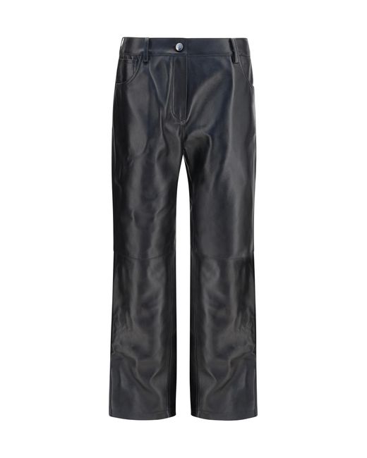 Magda Butrym Blue Leather Straight-Leg Pants Sheep Trousers