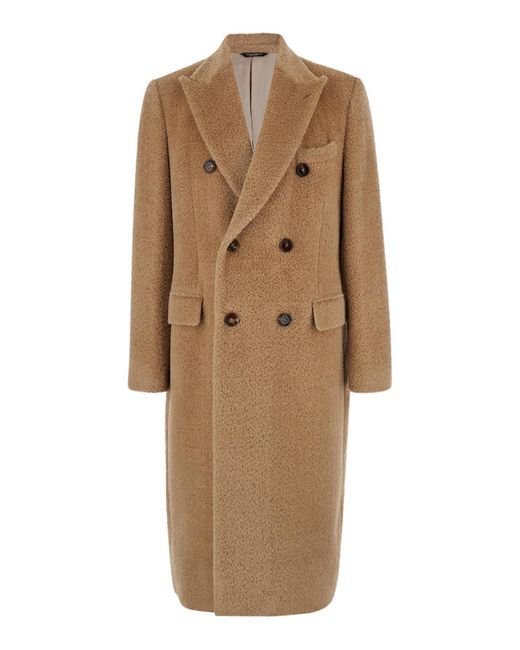 Dolce & Gabbana Brown Double-Breasted Wool Blend Coat for men