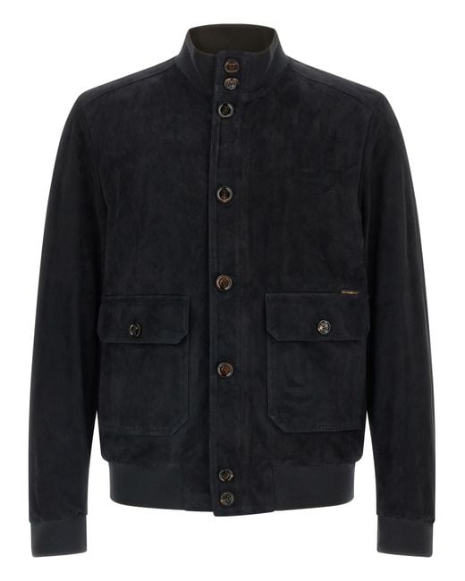 Moorer Blue Carlos Bomber Jacket Lamb Leather (Ovis Aries) Down Jacket, Parka, Casual for men