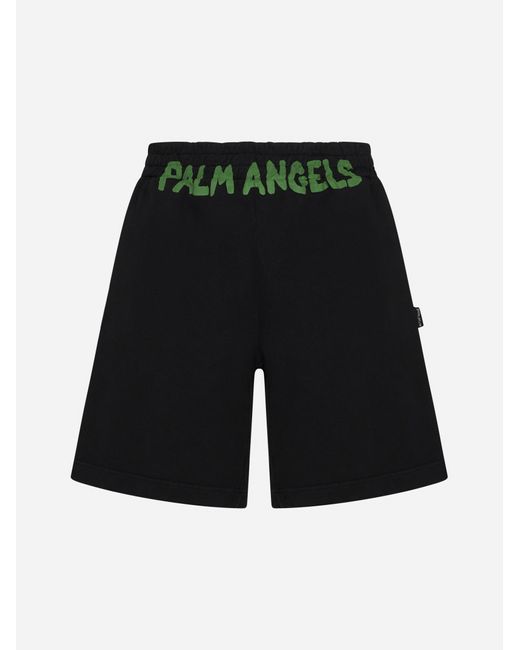 Palm Angels Black Logo Cotton Sweatshorts for men