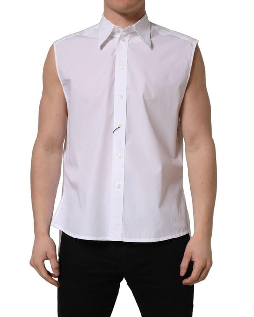 Dolce & Gabbana White Cotton Sleeveless Formal Dress Shirt for men