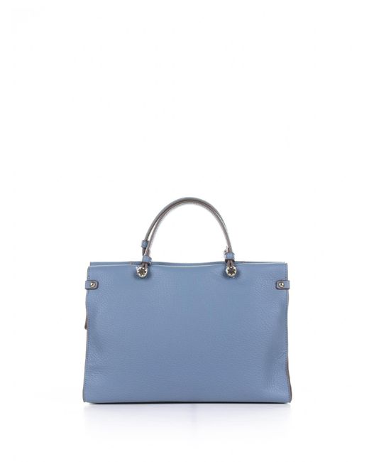 Ermanno Scervino Blue Petra Small Light Leather Handmade Tote Bag