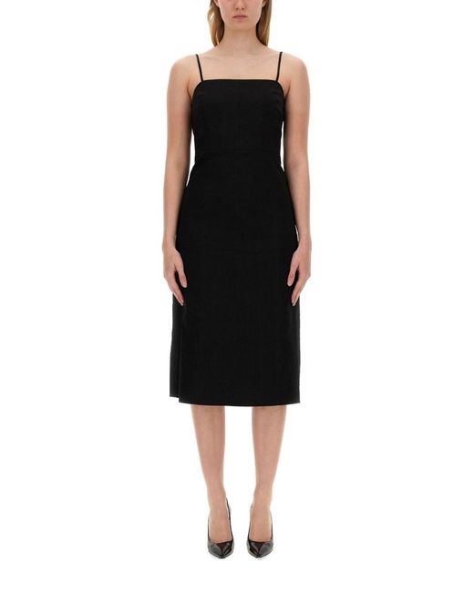 Theory Black Elegant Midi Dress Linen
