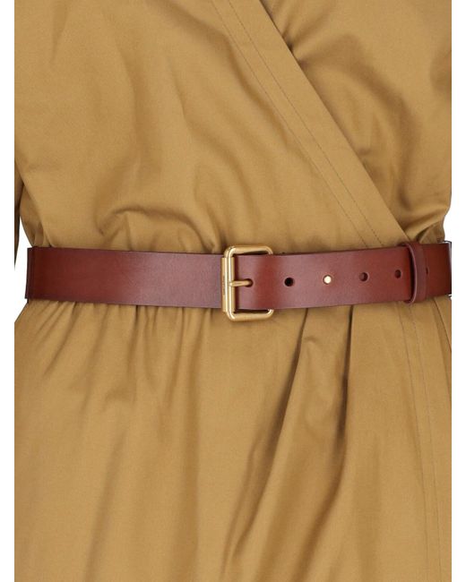 Saint Laurent Natural Belt Detail Midi Dress