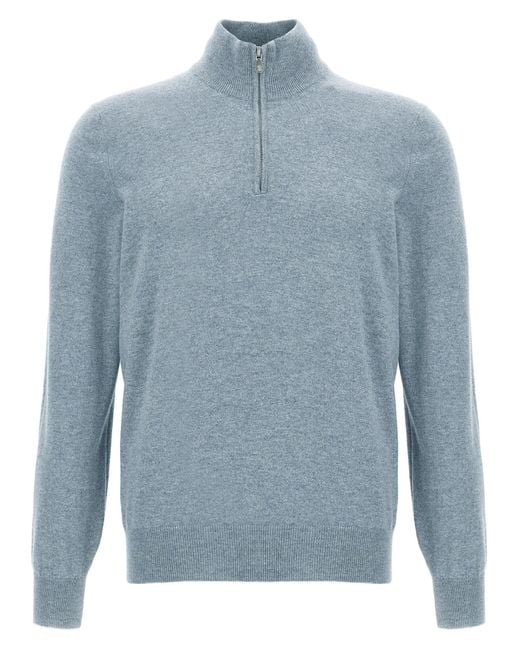 Brunello Cucinelli Blue Half-Zip Sweater for men