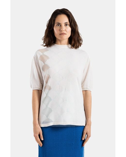 Bielo White Seashell Argyle Jacquard T-Shirt With Pattern Ecru T-Shirts And Polos