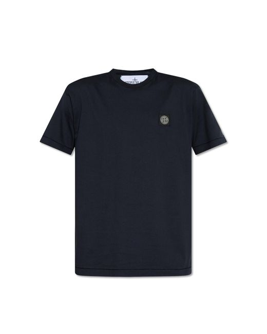 Stone Island Blue T-shirt With Logo Patch for men