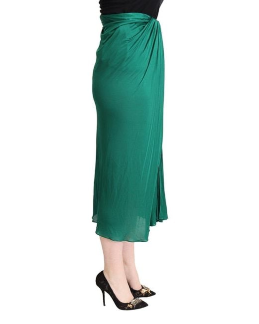 Dolce & Gabbana Green Elegant Pleated High Waist Midi Skirt