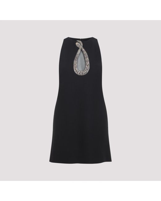 Valentino Black Abito Mini Ricamato Virgin Wool Silk Dress