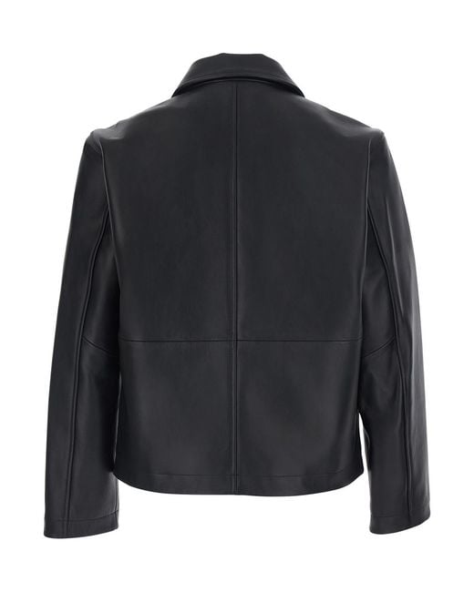 sunflower Black Short Leather Jacket With Collar And Pockets, Leather for men