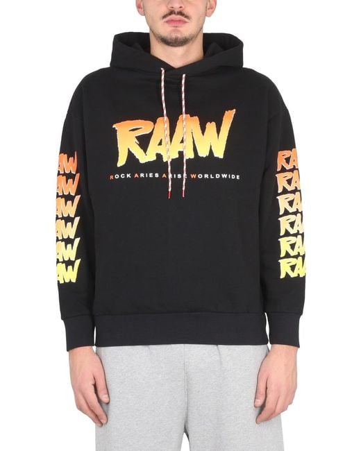 Aries Black Sweatshirt With Logo Print Cotton Sweatshirts