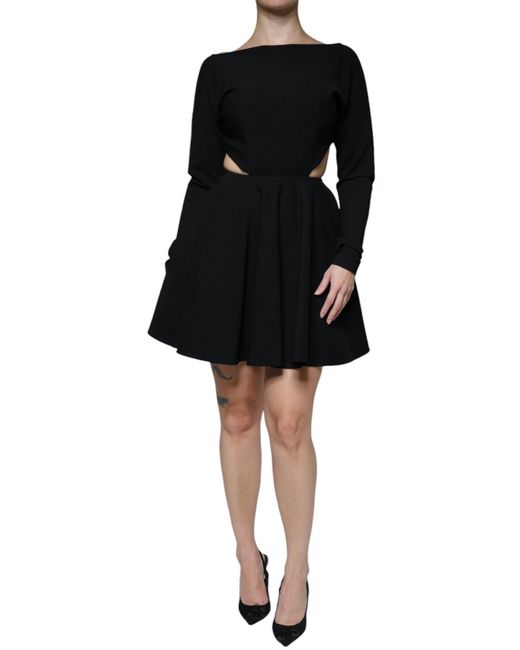 Dolce & Gabbana Black Viscose Cut Out A-Line Long Sleeves Mini Dress