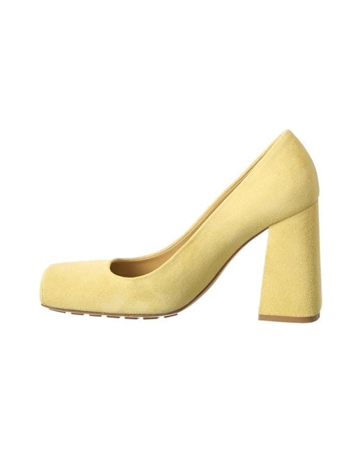 Bottega Veneta Yellow Square-Toe Block-Heel Pumps