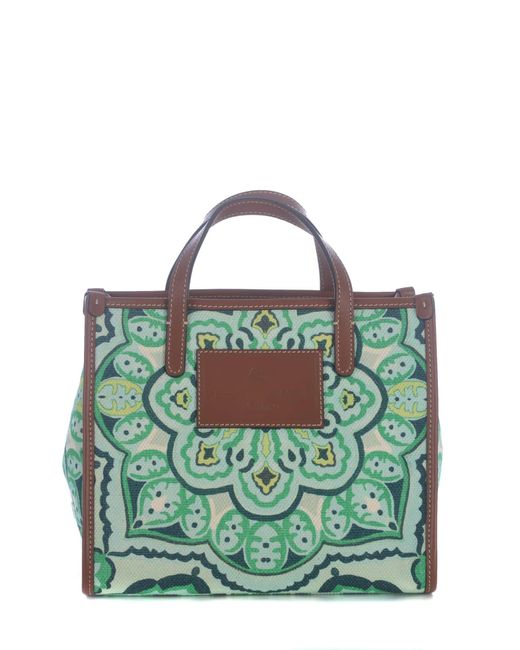 Etro Cotton Borsa Shopping In Tessuto Di Cotone in Green - Lyst