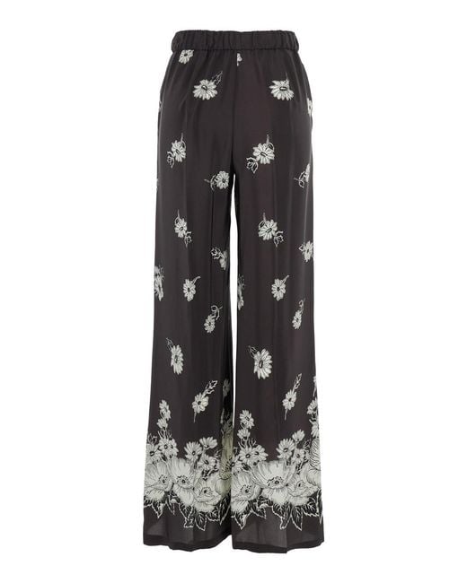 P.A.R.O.S.H. Gray Pants With Elastic Waist And All-Over Floral Motif