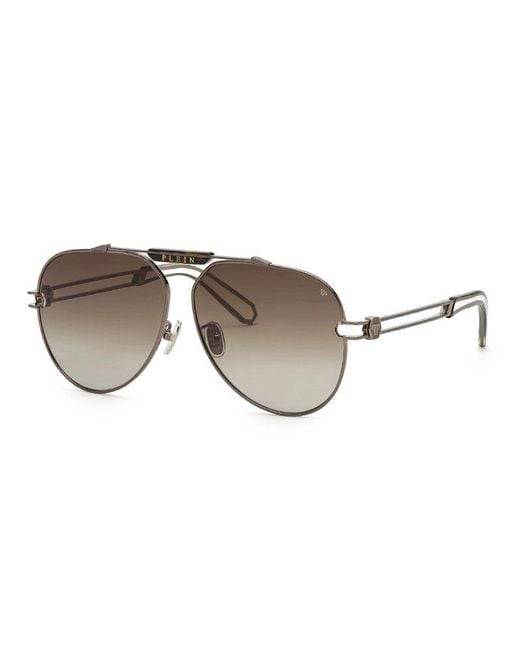 Philipp Plein Brown Sunglasses Aviator Full Rim, Gunmetal Frame And Gradient Lens Spp048M0584 for men