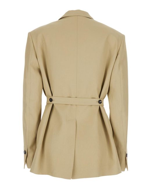 Tela Natural Double-Breasted Jacket With Peak Revers