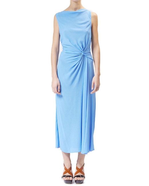 M05CH1N0 Jeans Blue Sleeveless Crepe Midi Dress