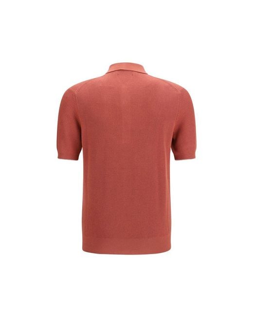 Brunello Cucinelli Red Multicolor Cotton Polo Shirt for men