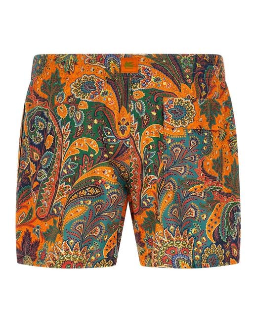 Etro Orange Paisley Floral Swimsuit for men