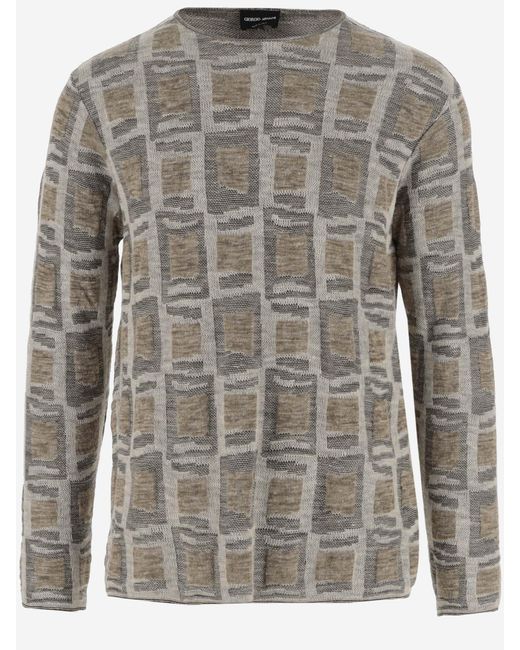 Giorgio Armani Gray Wool And Linen Blend Pullover for men