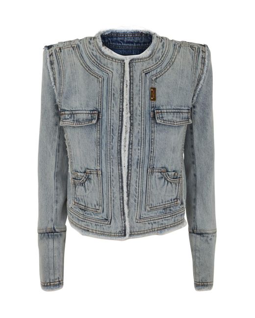 Balmain Collarless Vintage Blue Denim 