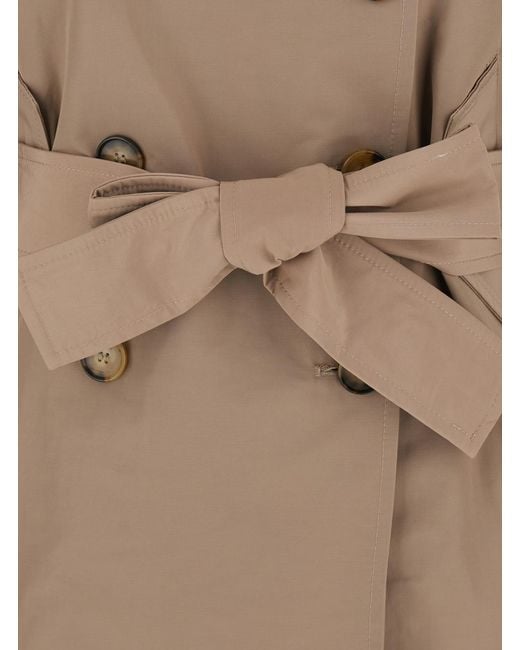 ..,merci Brown Double-Breasted Trench Coat With Waist Belt