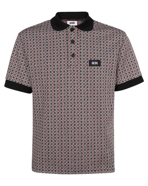 Gcds Gray Jacquard Knit Polo Shirt for men