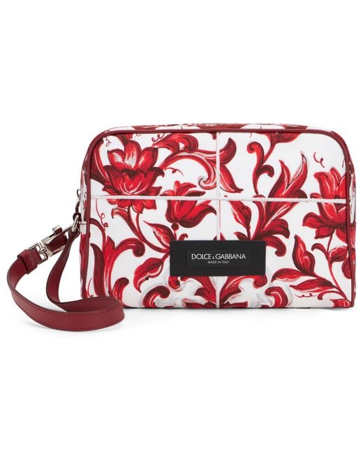 Dolce & Gabbana Red Clutch Bag Majolica Print Calfskin Wash for men